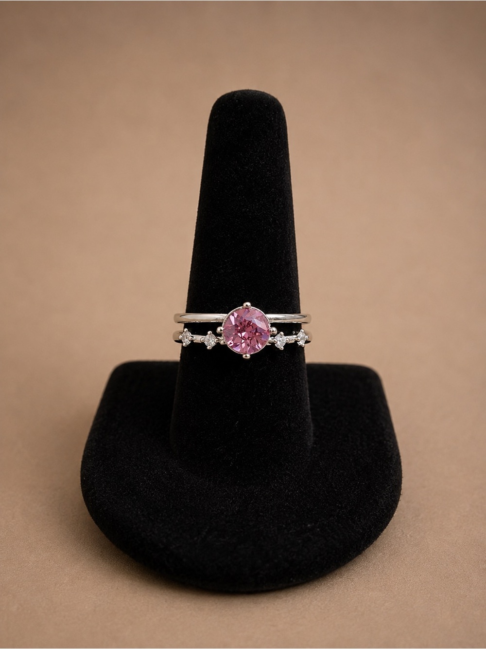 Pink Stone Silver Ring Costume Jewelry New